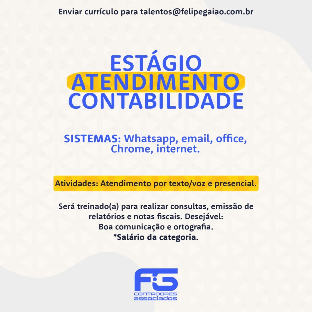 FG Contadores Brasilia DF Contrata ESTÁGIO ATENDIMENTO - FG Contabilidade